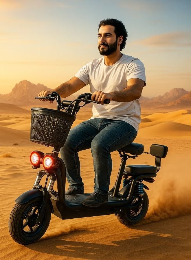 Electric Scooter | Electric Scooter with Extra Seat and Storage Basket | Adult Electric Scooter | Two-Seater Electric Scooter | Foldable Electric Scooter | Electric Scooter with Seat | Monster Scooter | 48V | 500W Motor | Front and Rear Lights | Shock Absorbers | Storage Box | Extra Passenger Seat | 10-inch Tires - Image 5