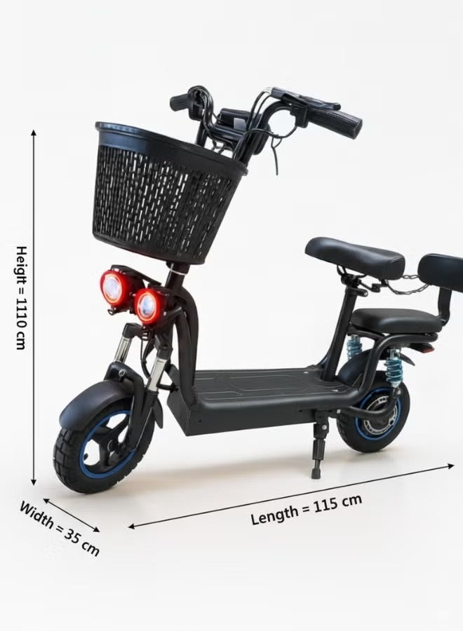 Electric Scooter | Electric Scooter with Extra Seat and Storage Basket | Adult Electric Scooter | Two-Seater Electric Scooter | Foldable Electric Scooter | Electric Scooter with Seat | Monster Scooter | 48V | 500W Motor | Front and Rear Lights | Shock Absorbers | Storage Box | Extra Passenger Seat | 10-inch Tires - Image 1