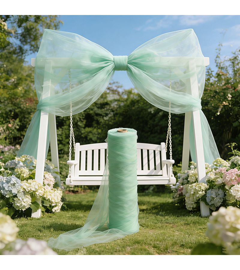 Light Green Sheer Fabric Roll 45x5000cm for Wedding Arch Party Backdrop Decor - Image 1