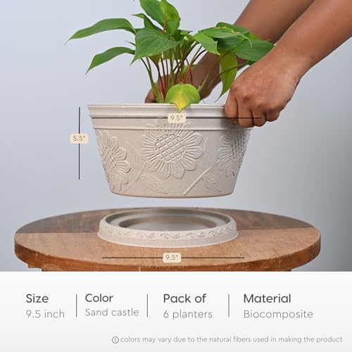 Eha Earth Friendly Nile Planter 9.5 inch Planters for Home Decor| Bamboo Based Plant Pot | Pack of 6 | UV Protected Pot for Plant | Flower Pot for Living Room, for Outdoor and Indoor | Sand Castle - Image 2