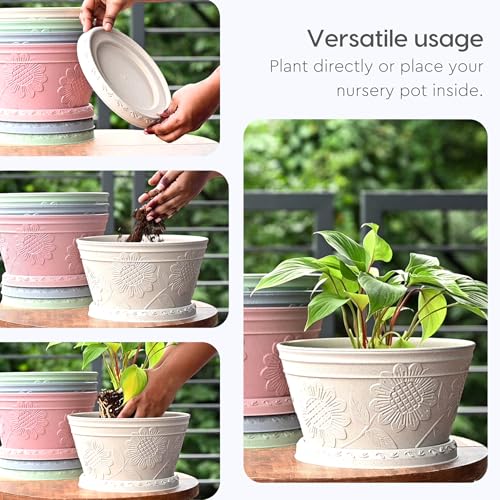 Eha Earth Friendly Nile Planter 9.5 inch Planters for Home Decor| Bamboo Based Plant Pot | Pack of 6 | UV Protected Pot for Plant | Flower Pot for Living Room, for Outdoor and Indoor | Sand Castle - Image 5