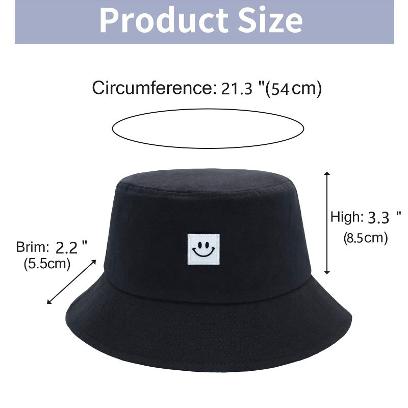 AJG Kids Sun Hat Smile Face Bucket Hat for Girls Boys Summer Sun Protection Cotton Unisex Beach Cap(Black) - Image 2