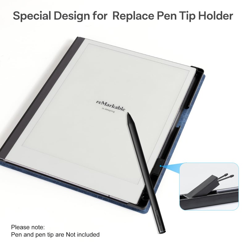 CoBak Case for Remarkable 2 Paper Tablet - Lightweight and Hard Back Shell Protective Book Folio Cover with Built-in Pen Holder - for 10.3" 2020 Released (Blue) - Image 4