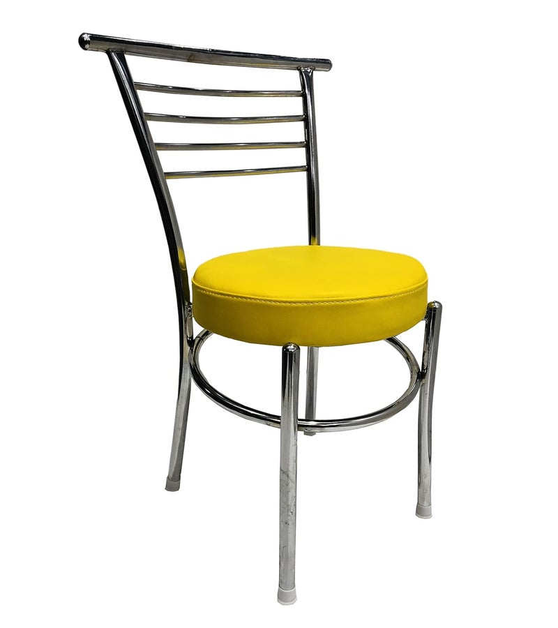 KITHANIA KITHANIA Chair Office Visitor Student Study Chair Home Resturant Dining Chair Multipurpose with a Leather Cushion Steel Chrome Chair with Ring Yellow 1