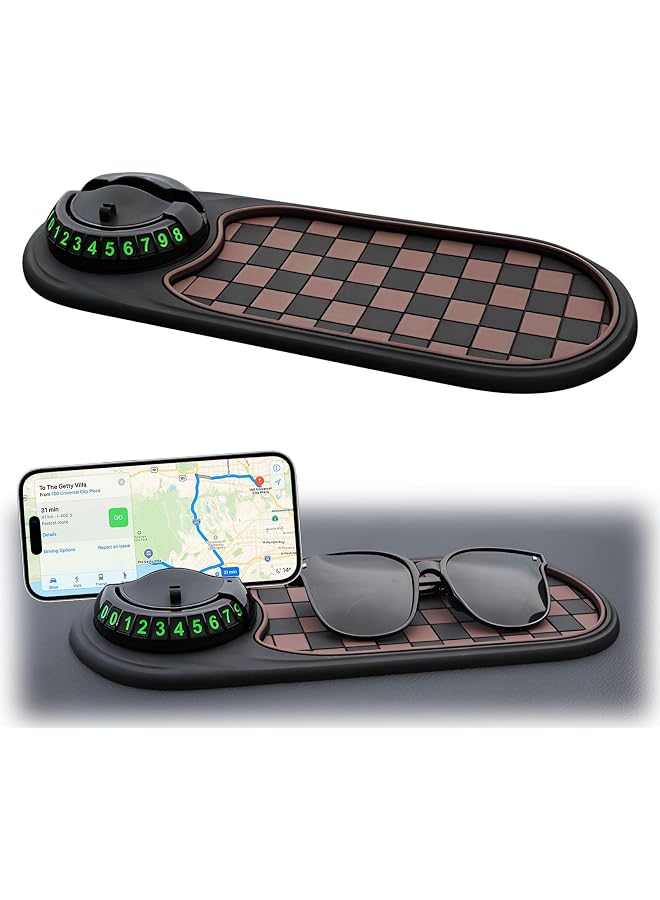 Multifunctional Car Dashboard Mobile Phone Holder, Multifunction 4-in-1 Car Anti-Slip Mat Auto Phone Holder, Anti-Slip Pad with Parking Number, Large Storage for Phones, Keys, Gadgets