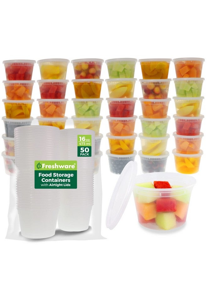 Freshware حاويات تخزين الطعام من فريش وير [50 مجموعة] حاويات بلاستيكية سعة 16 أونصة مع أغطية، للحساء، تحضير الوجبات | خالية من BPA | قابلة للتكديس | مانعة للتسرب | آمنة للاستخدام في الميكروويف/غسالة الصحون/الفريزر - Image 1
