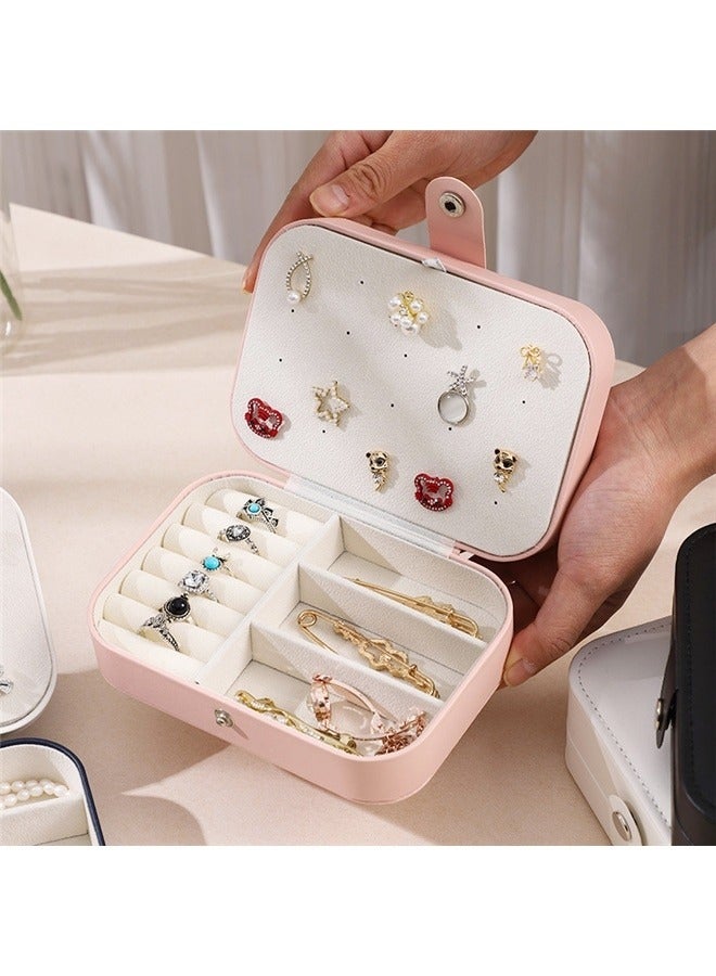 Double Layer Travel Jewelry Organizer Box Rose Pink, Travel Jewelry Box, PU Leather Small Jewelry Organizer for Women Girls, Portable Mini Travel Case Display Storage Holder Boxes for Stud Earrings, Rings, Necklaces, Bracelets  - Image 3