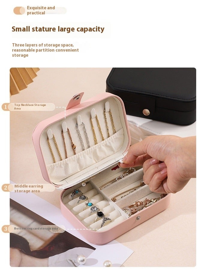 Double Layer Travel Jewelry Organizer Box Rose Pink, Travel Jewelry Box, PU Leather Small Jewelry Organizer for Women Girls, Portable Mini Travel Case Display Storage Holder Boxes for Stud Earrings, Rings, Necklaces, Bracelets  - Image 4