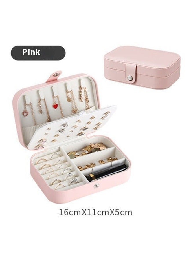 Double Layer Travel Jewelry Organizer Box Rose Pink, Travel Jewelry Box, PU Leather Small Jewelry Organizer for Women Girls, Portable Mini Travel Case Display Storage Holder Boxes for Stud Earrings, Rings, Necklaces, Bracelets  - Image 2