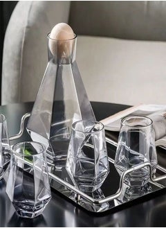 fashionhome مجموعة إبريق زجاجي إبريق إبريق ماء بارد وساخن مع صينية ذات نمط هندسي غير منتظم فريد للشاي المثلج والعصير محلي الصنع مع 4 أكواب بهلوان  - Image 4