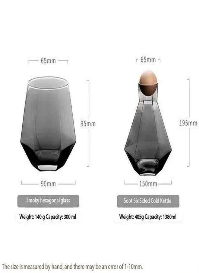 fashionhome - Glass Pitcher Set Cold and Hot Water Carafe Jug with Unique Irregular Geometry Pattern Tray for Homemade Iced Tea and Juice with 4 Tumbler Glasses - Image 1