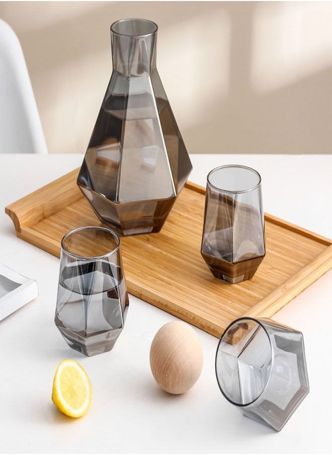 fashionhome - Glass Pitcher Set Cold and Hot Water Carafe Jug with Unique Irregular Geometry Pattern Tray for Homemade Iced Tea and Juice with 4 Tumbler Glasses - Image 1