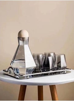 fashionhome مجموعة إبريق زجاجي إبريق إبريق ماء بارد وساخن مع صينية ذات نمط هندسي غير منتظم فريد للشاي المثلج والعصير محلي الصنع مع 4 أكواب بهلوان  - Image 3