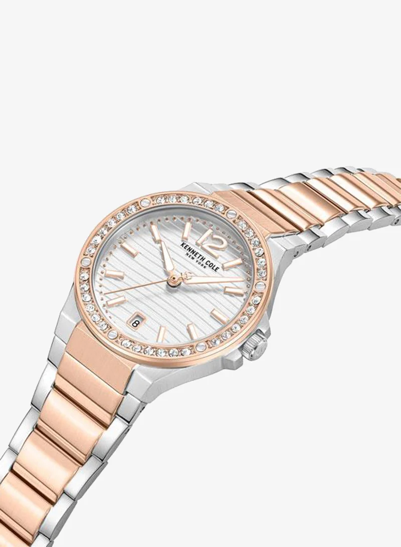 Kenneth Cole New York Glenville Silver Dial Silver Rose Gold Stainless Steel Bracelet Analog Watch for Women - 32mm
