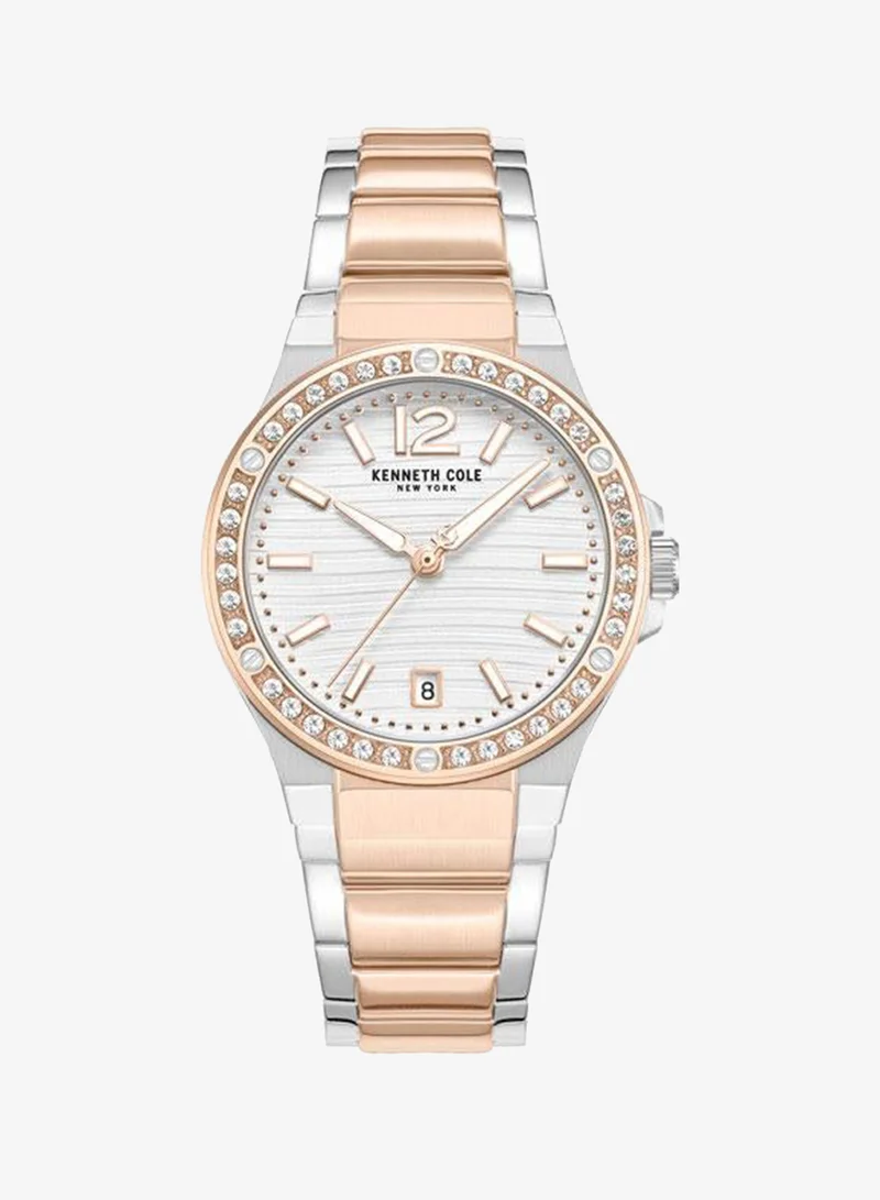 Kenneth Cole New York Glenville Silver Dial Silver Rose Gold Stainless Steel Bracelet Analog Watch for Women - 32mm