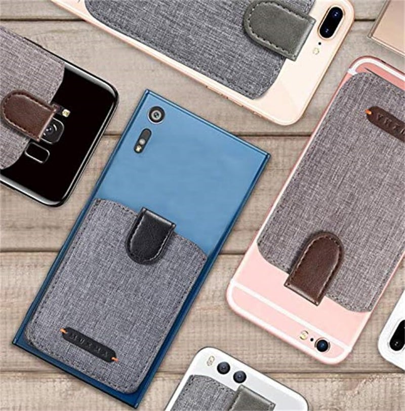 RFID Card Holder for Phone Back, 5 Card Slots & Cash Pocket, Canva Leather Wallet Case for Smartphones, Black - Image 4