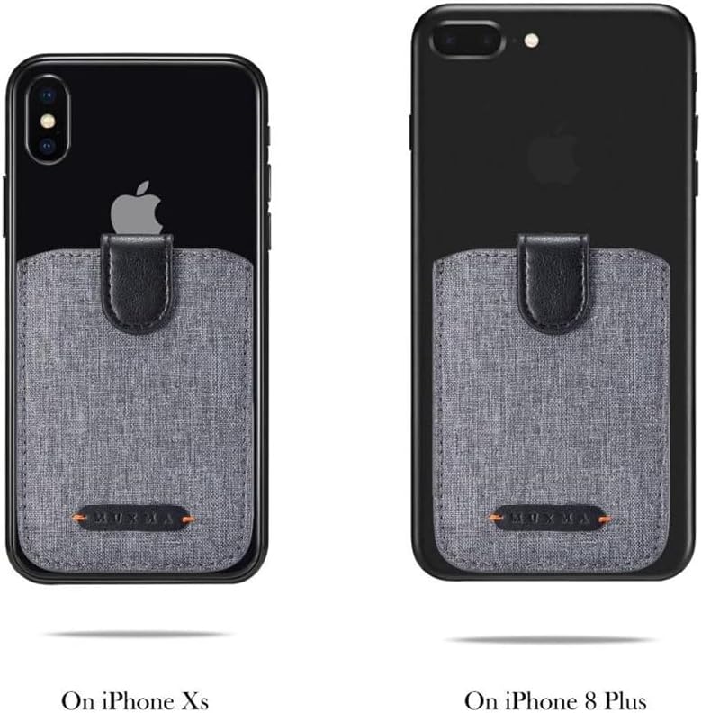 RFID Card Holder for Phone Back, 5 Card Slots & Cash Pocket, Canva Leather Wallet Case for Smartphones, Black - Image 3