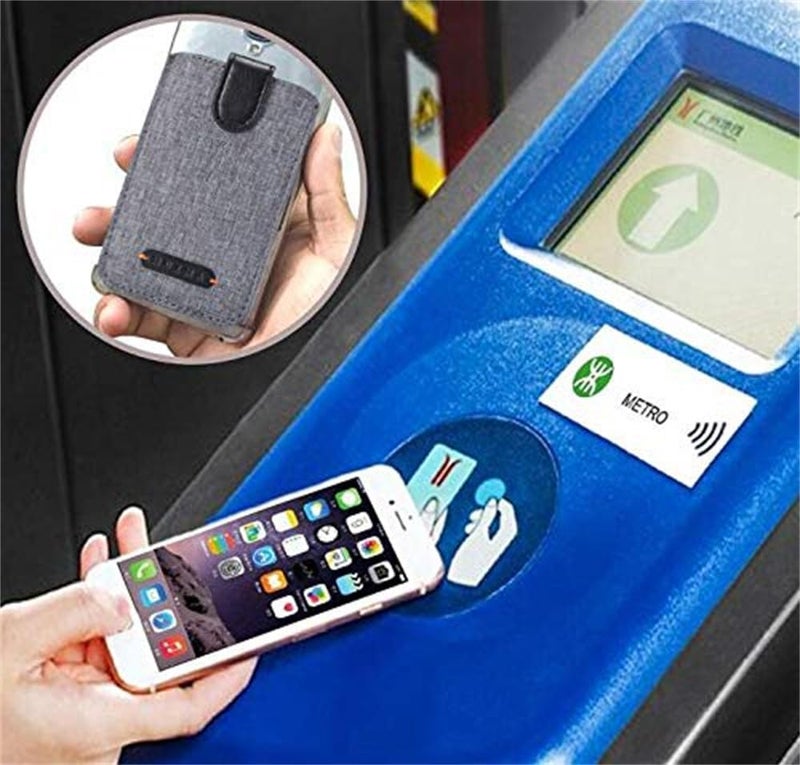 RFID Card Holder for Phone Back, 5 Card Slots & Cash Pocket, Canva Leather Wallet Case for Smartphones, Black - Image 5