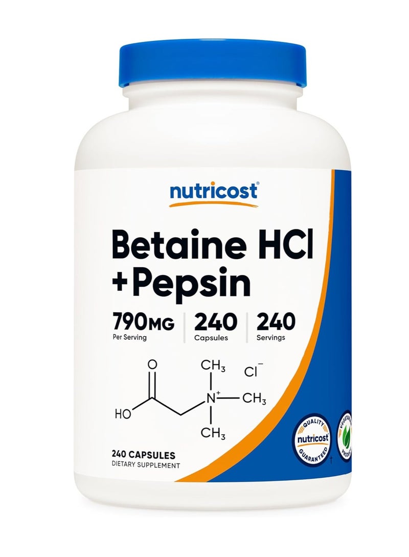 نوتريكוסט بيتاين HCl + بيبسين 790 ملغ، 240 كبسولة - خالية من الغلوتين وغير معدلة وراثيًا