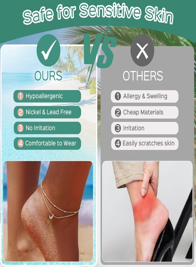 ChicSilver Ankle Bracelets for Women Waterproof, 925 Sterling Silver Initial Anklets for Women, Adjustable Dainty Layered Anklet Beach Jewelry for Women Mom Wife Friend - Image 4