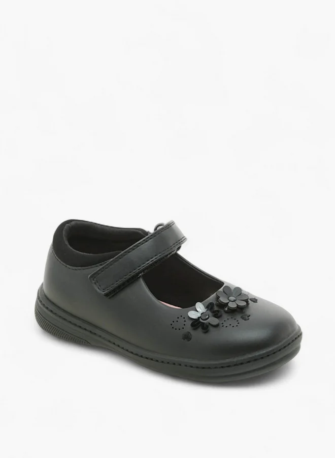 JUNIORS Girls Floral Detail School Shoes with Hook and Loop Closure