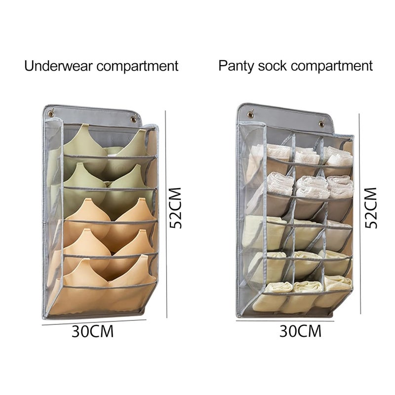 HOUSE OF QUIRK House of Quirk Durable Transparent Design Wardrobe Hanging Sock Organizer with 6 Mesh Pockets SpaceSaving Storage Hanging Bag for Underpants Lingerie Panties Socks Beige  - Image 3
