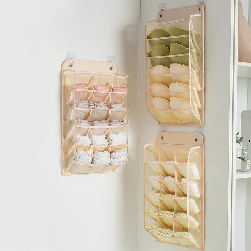 HOUSE OF QUIRK House of Quirk Durable Transparent Design Wardrobe Hanging Sock Organizer with 6 Mesh Pockets SpaceSaving Storage Hanging Bag for Underpants Lingerie Panties Socks Beige  - Image 4