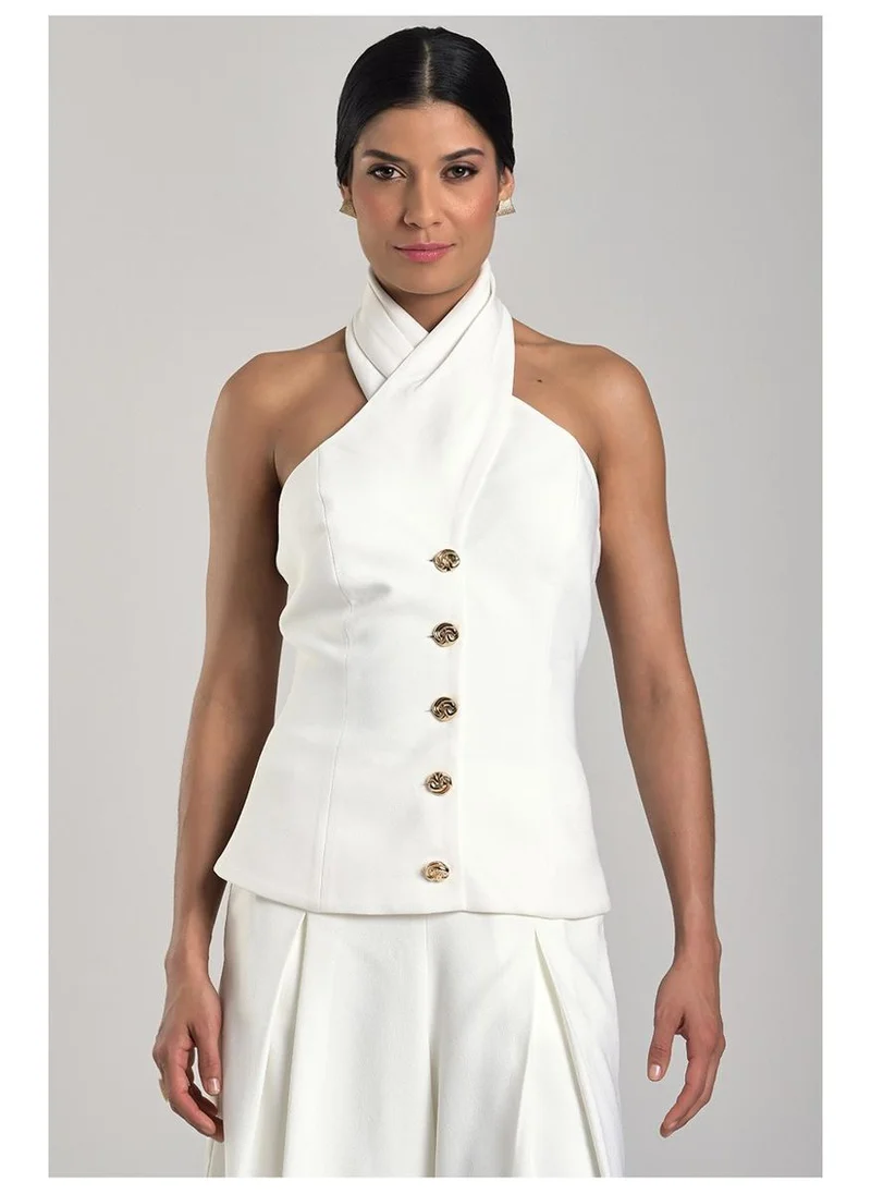 Halter Neck Tailored Top with Crossed Neckline