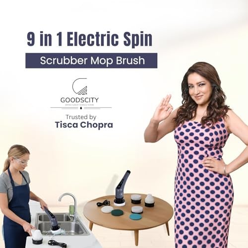 Goodscity 9 in 1 Electric Spin Scrubber Mop Brush| Multi Purpose Cleaning for Home, Glass, Floor, Tiles, Bathroom, Car| 9 Replaceable Brush Heads| Rechargeable|2 Speed |90 min Working|1 Yr Warranty - Image 2