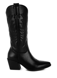 London Rag Faux Leather Long Cowboy Boots in Black  - Image 1