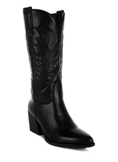 London Rag Faux Leather Long Cowboy Boots in Black  - Image 2