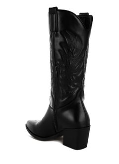 London Rag Faux Leather Long Cowboy Boots in Black  - Image 3