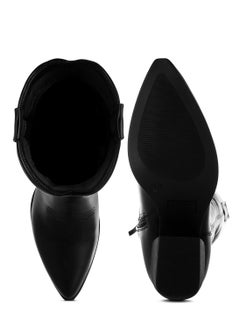 London Rag Faux Leather Long Cowboy Boots in Black  - Image 4