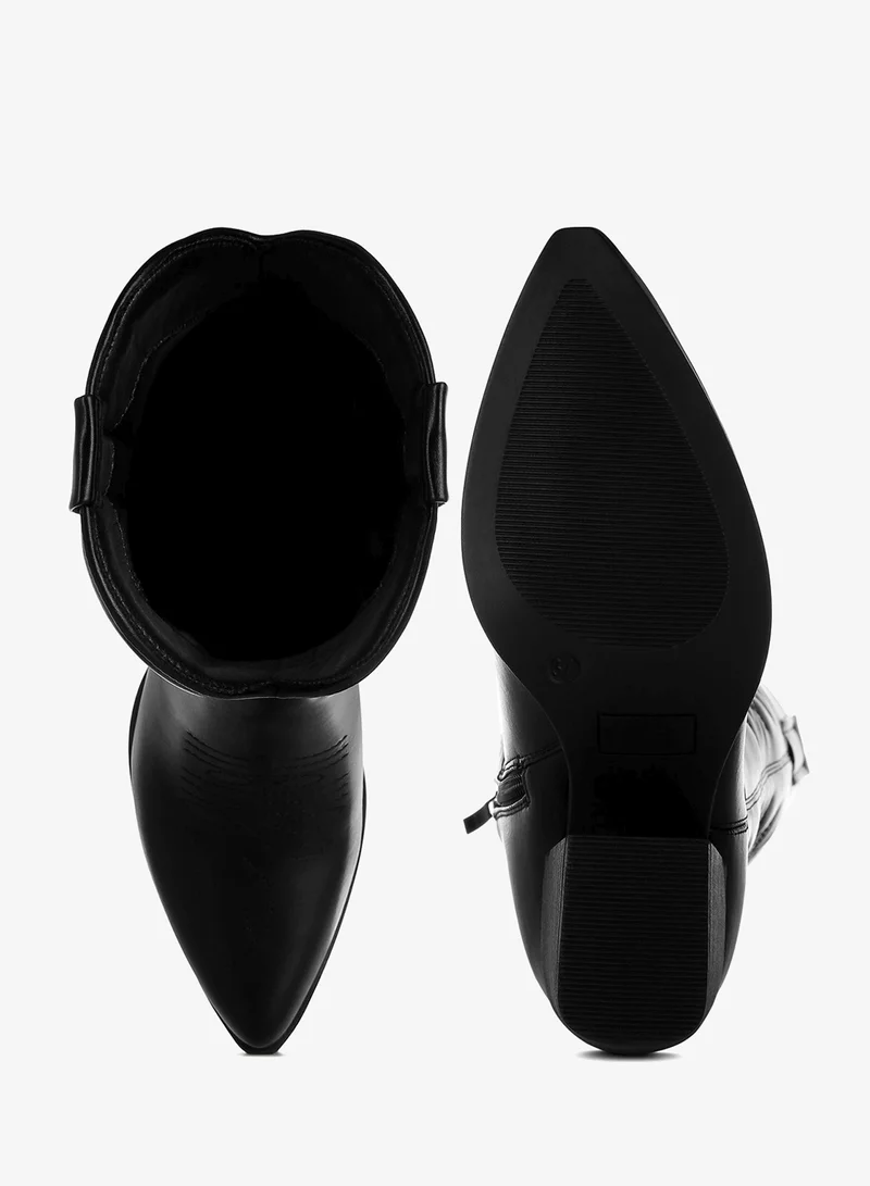 London Rag  Faux Leather Long Cowboy Boots in Black for Women | Best Price UAE