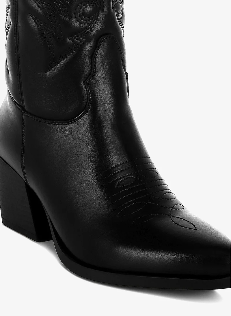 London Rag  Faux Leather Long Cowboy Boots in Black for Women | Best Price UAE