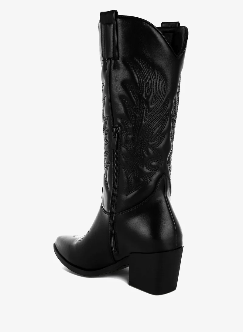 London Rag  Faux Leather Long Cowboy Boots in Black for Women | Best Price UAE