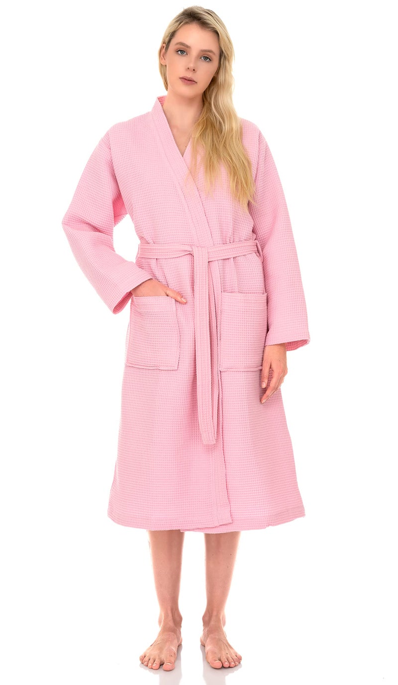TowelSelections Womens Robe Waffle Kimono Spa Bathrobe Soft Lightweight Bath Robe for Women Medium-Large Pink - Image 5