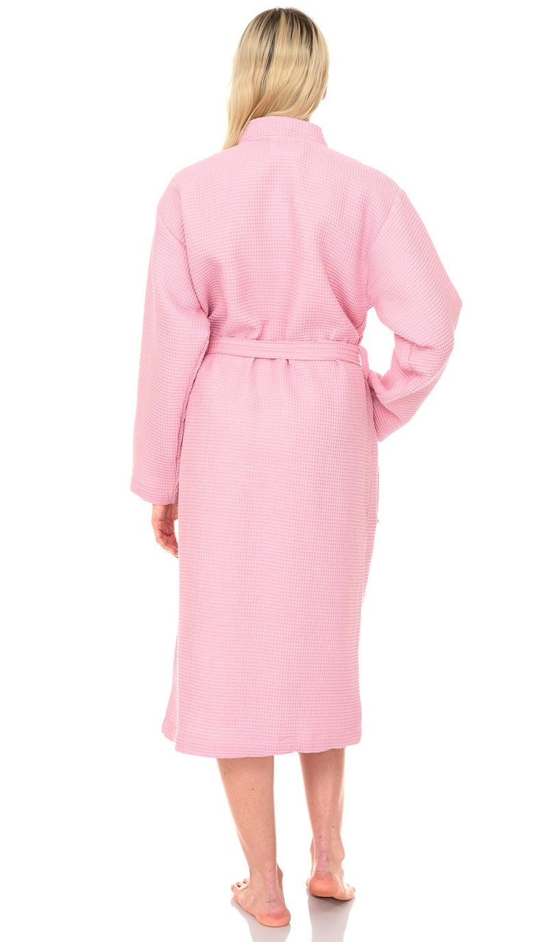 TowelSelections Womens Robe Waffle Kimono Spa Bathrobe Soft Lightweight Bath Robe for Women Medium-Large Pink - Image 2
