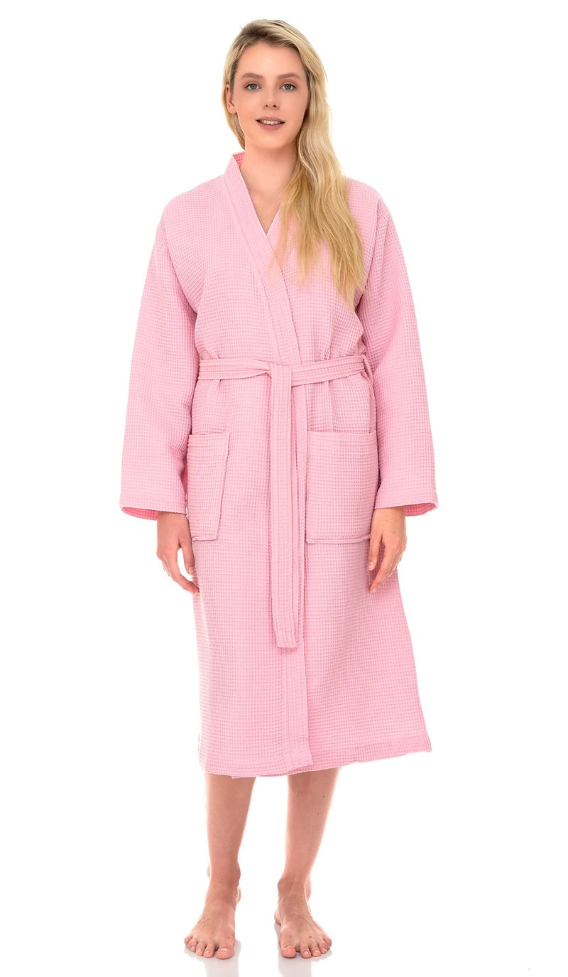 TowelSelections Womens Robe Waffle Kimono Spa Bathrobe Soft Lightweight Bath Robe for Women Medium-Large Pink - Image 3