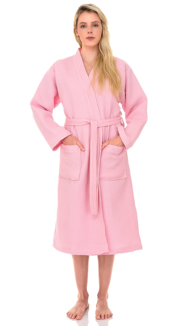 TowelSelections Womens Robe Waffle Kimono Spa Bathrobe Soft Lightweight Bath Robe for Women Medium-Large Pink - Image 4