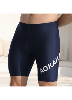 Adult Men's Racing Five-point Swimming Trunks Anti-embarrassment Quick-drying High Elastic Tight Boxer Style Direct Supply-Color:Navy Blue-