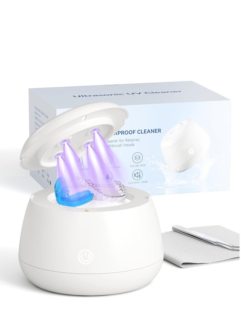 إيسي أكلو المنظف بالموجات فوق الصوتية، آلة تنظيف الأسنان 48 كيلو هرتز، حجيرة تنظيف الأسنان المضادة للماء للحرس الليلي للتنظيف العميق، حرس الفم، المجوهرات، الأبيض - Image 1