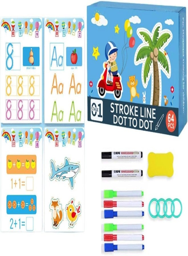 KLIVE Reusable Preschool Tracing Workbook with Alphabet Letter Writing Practice Number Tracing and Fine Motor Skill Pen Grip Training for Kids Learning Book-Stroke Line Dot to Dot - Image 1