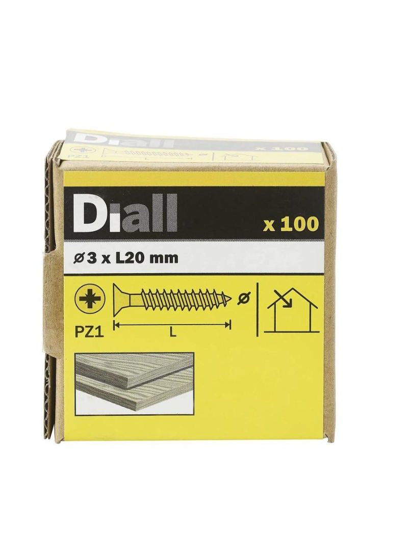 Zinc Plated Carbon Steel Wood Screw Pack 3 X 20 Mm 100 Piece