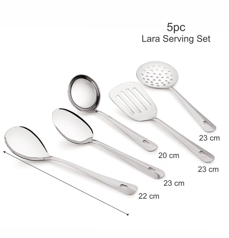 TIARA Lara 5pc Set Serving Cooking Spoon 1.2 mm Thickness Stainless Steel ladle, Rice Spoon, Skimmer, Round Spoon, Basting Spoon (5 Pc Serving Set) - Image 2