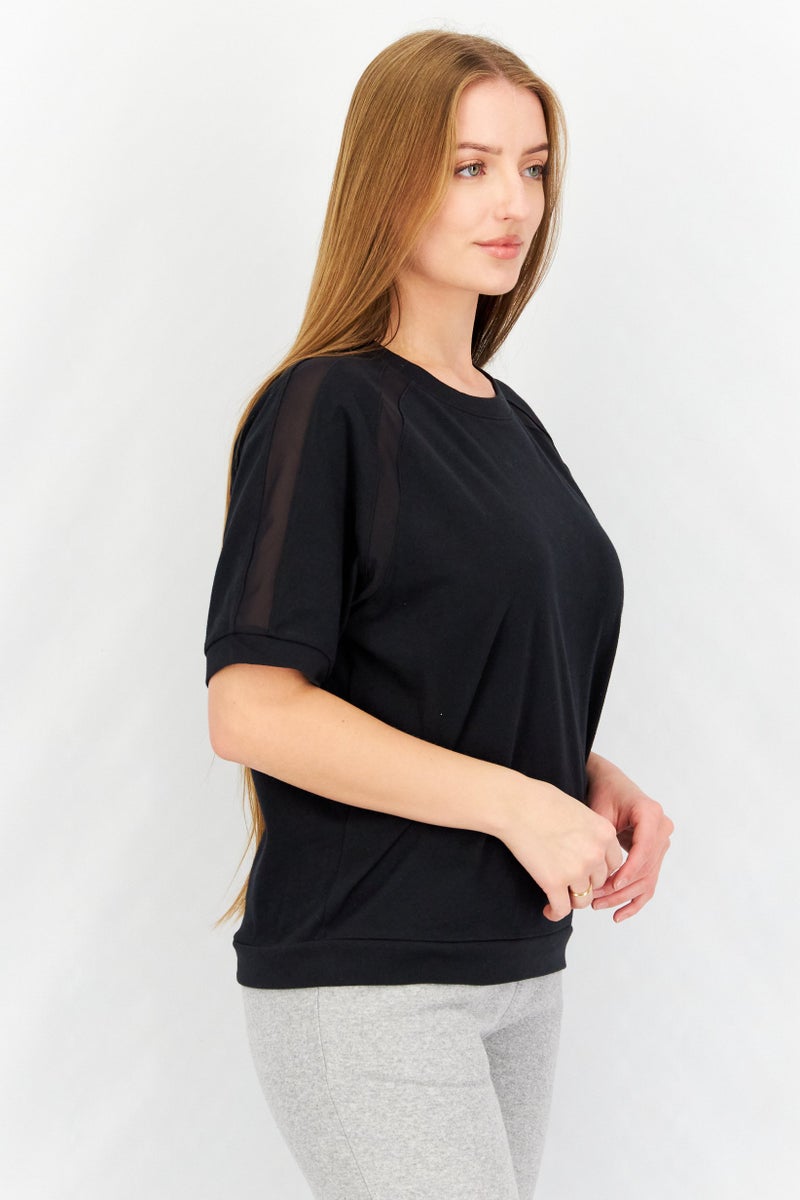 Aigle تي شيرت نسائي بياقة دائرية وأكمام قصيرة، أسود - Image 3