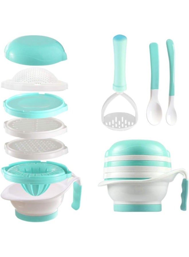 Matyz Versatile Baby Food Maker Set - Toddler Food Mills with Mash Bowl, Hand Masher, Citrus Juicer, Grater - Making Homemade Baby Food - Fruits and Vegetables Masher - BPA Free (Mint Green) - Image 1