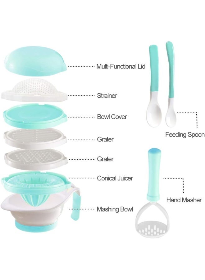 Matyz Versatile Baby Food Maker Set - Toddler Food Mills with Mash Bowl, Hand Masher, Citrus Juicer, Grater - Making Homemade Baby Food - Fruits and Vegetables Masher - BPA Free (Mint Green) - Image 2