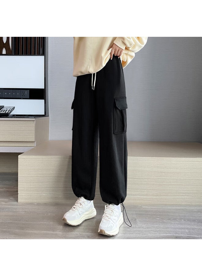 HALOQUEEN Halo Queen Fleece-lined Casual Pants For Women, Autumn And Winter New Style Loose Cargo Straight-leg Trousers, Slimming Long Pants H44x012 - Image 1