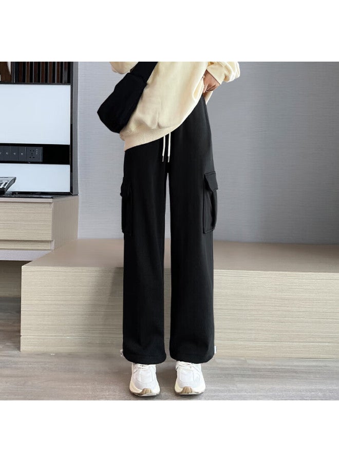 HALOQUEEN Halo Queen Fleece-lined Casual Pants For Women, Autumn And Winter New Style Loose Cargo Straight-leg Trousers, Slimming Long Pants H44x012 - Image 3